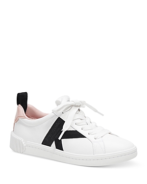 Kate Spade New York Women's Signature Lace Up Low Top Sneakers In True White/pink