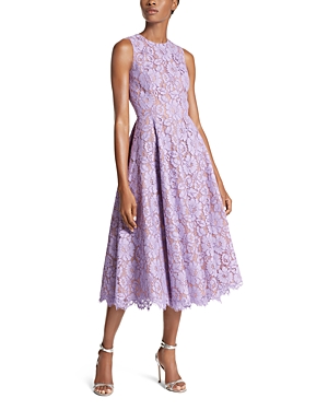 Michael Kors Large Floral Lace Sleeveless Midi Dress In Freesia
