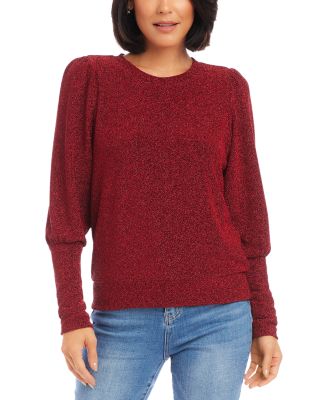 Karen Kane Metallic Knit Twist Front Puff Sleeve Top Metallic Silver Size L main image 0