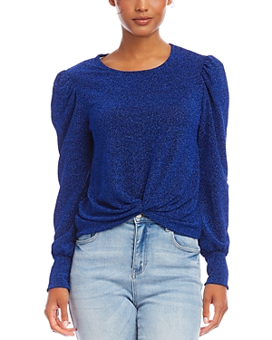 Karen Kane Metallic Twist Front Top In Saphire Blue