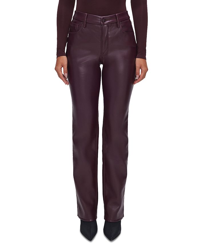 Shop Good American Faux Leather Good Icon High Rise Straight Leg Jeans In Mulberry