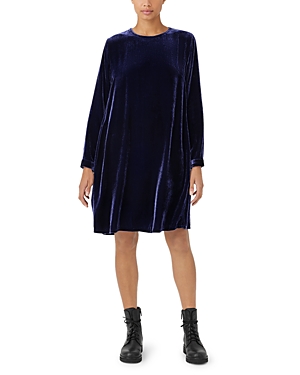 Eileen Fisher Long-sleeve Velvet Mini Shift Dress In Venus