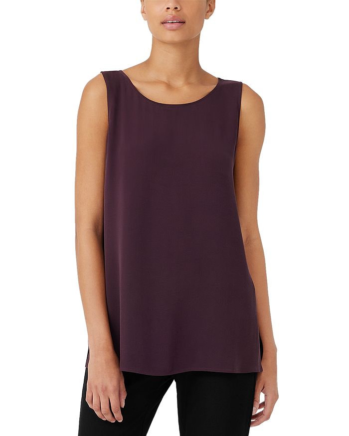 EILEEN FISHER Womens Beige Sleeveless Scoop Neck Top