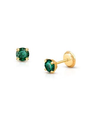  Children's 14K Gold 4mm Crystal Birthstone Studs Girls' Screw Back Earrings