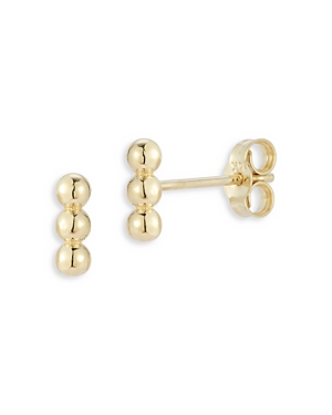 Moon & Meadow 14K Yellow Gold Tri-Bead Bar Stud Earrings