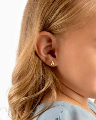 Girls' 14K Gold Tiny Initial Studs Screw Back Earrings - Little Kid, Big Kid
