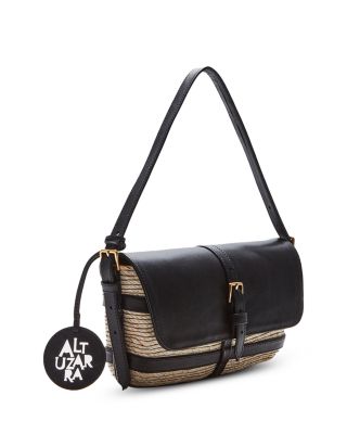 Watermill Leather and Raffia Flap Shoulder Bag