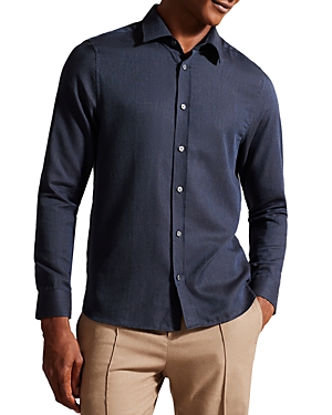 TED BAKER CROTONE LONG SLEEVE BUTTON FRONT HERRINGBONE SHIRT