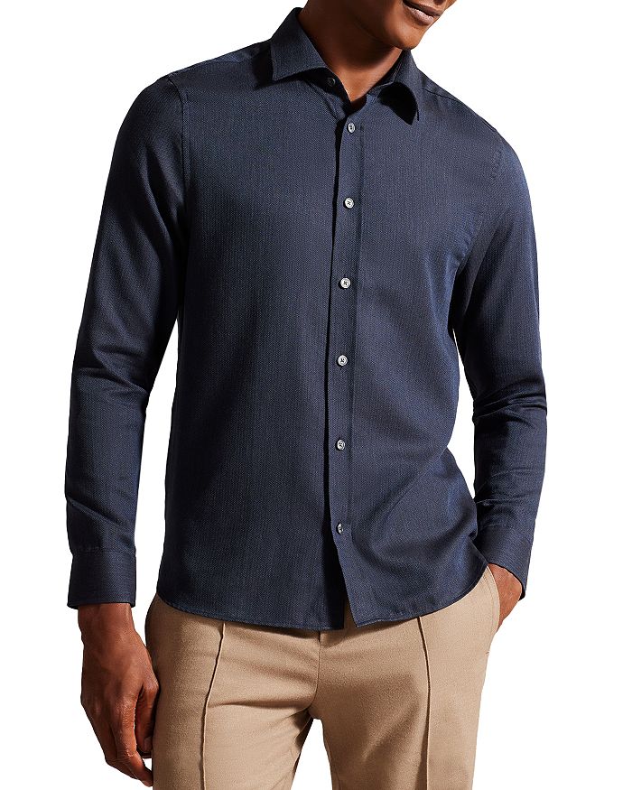 Ted Baker Crotone Long Sleeve Button Front Herringbone Shirt ...