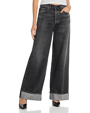 Shop Agolde Dame High Rise Wide Leg Cuffed Jeans In Ditch