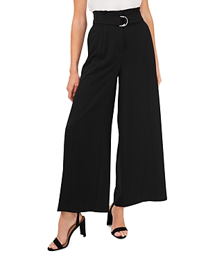 Cece Wide Leg Belted Crepe Pants In Rich Black