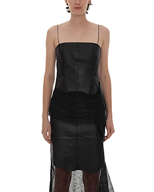 Shop Helmut Lang Leather & Lace Top In Black