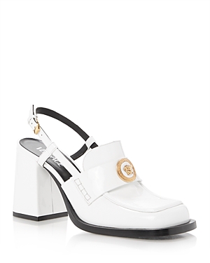 Versace Women's 85mm Patent Leather Slingback Pumps In Optical White