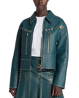 Shop St John Leather Studded Jacket In Prussian Blue