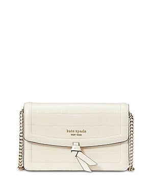 Shop Kate Spade New York Knott Croc Embossed Leather Mini Flap Crossbody In Halo White