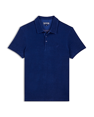 Shop Vilebrequin Organic Cotton Terry Logo Embroidered Regular Fit Polo Shirt In Deep Ink