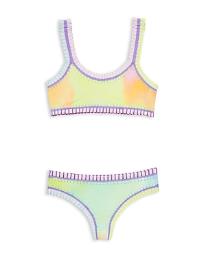 Pq Swim Girls' Sporty Rainbow Embroidered Two Piece Swimsuit - Little Kid, Big Kid