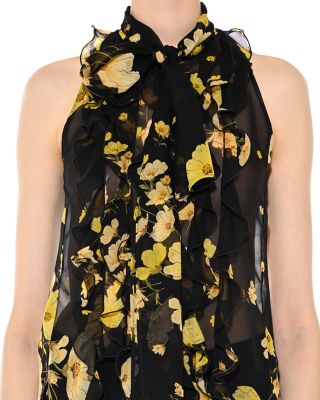 Giambattista Valli - Sleeveless Silk Anemone Print Tie Neck Blouse