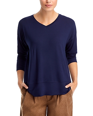 Eileen Fisher Boxy V Neck Top In Midnight