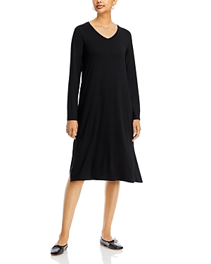 Eileen Fisher Straight V Neck Dress In Black