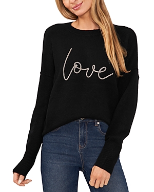 Cece Love Beaded Crewneck Sweater In Rich Black