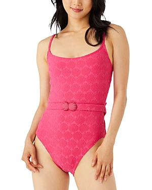 Kate Spade New York Belted Shell Texture Swimsuit In Rose Jam