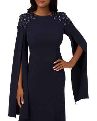 Beaded Cape Sleeve Gown