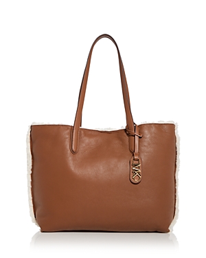 Michael Kors Eliza Xl East/west Reversible Leather & Shearling Tote In Natural/luggage