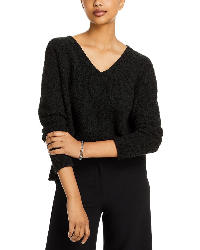 EILEEN FISHER Womens Black Printed Long Sleeve V Neck Wear To Work Blouse main image 0