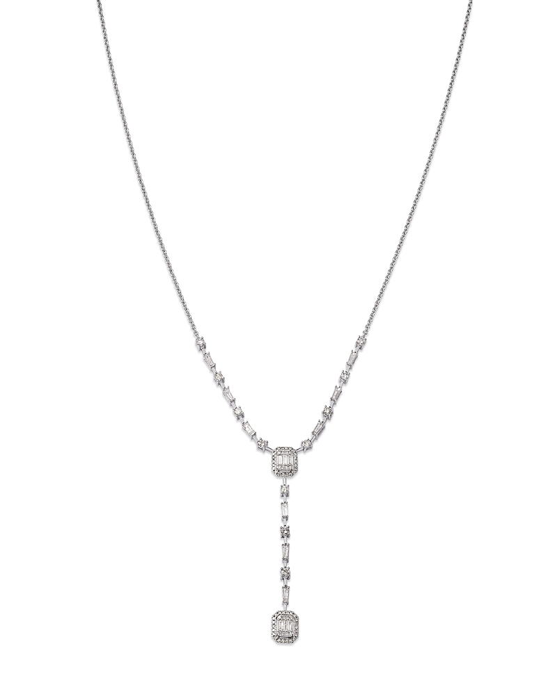 Diamond Mosaic Lariat Necklace in 14K White Gold, 1.0 tcw