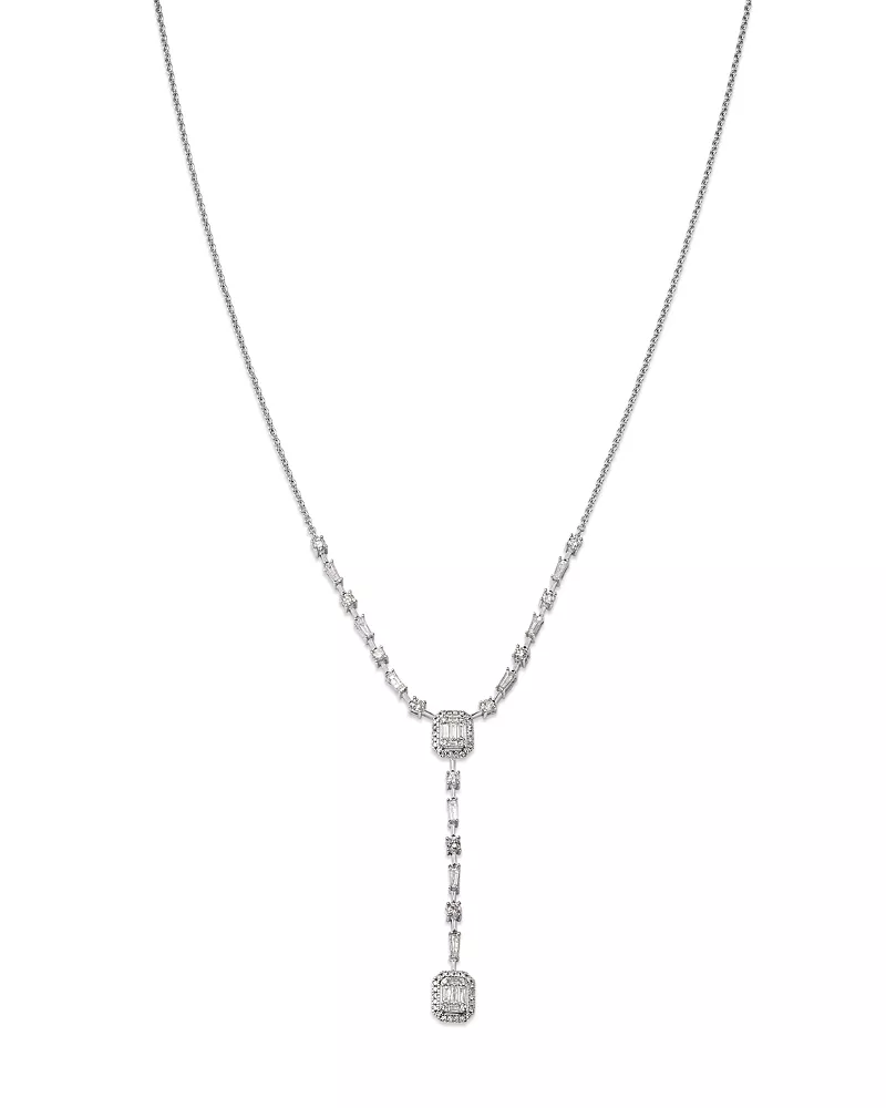Diamond Mosaic Lariat Necklace in 14K White Gold, 1.0 tcw