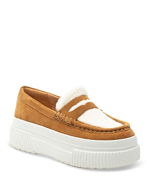 J/slides Women's Willy Platform Loafers In Tan Suede