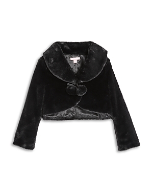 Bcbg Girls Girls' Faux Fur Cropped Shawl Jacket - Little Kid In Black