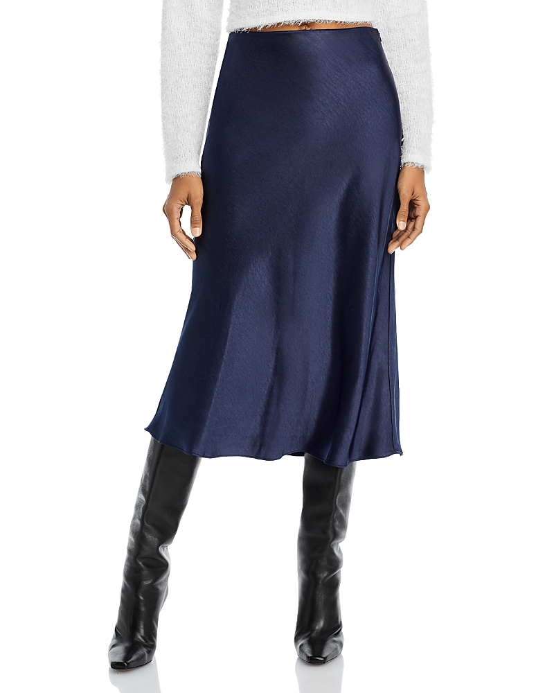 Aqua Midi Satin Slip Skirt - Exclusive