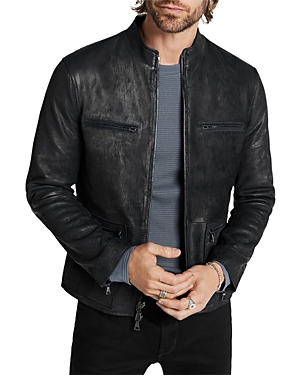 John Varvatos Ryder Slim Fit Corded Leather Jacket