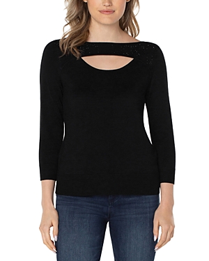 Shop Liverpool Los Angeles Rhinestone Cutout Sweater In Black
