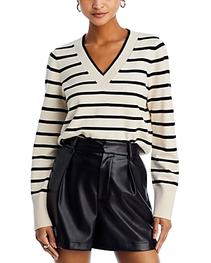 Aqua Striped V Neck Sweater - 100% Exclusive In Black/linen