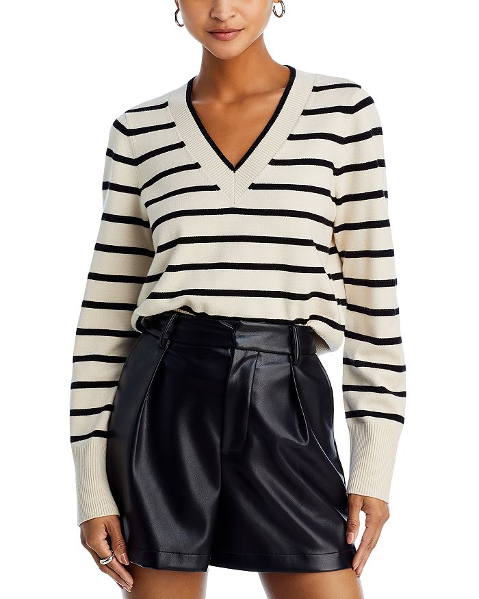 AQUA Striped V Neck Sweater - 100% Exclusive | Bloomingdale's