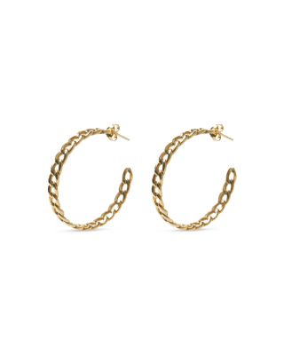 Argento Vivo - Curb Chain Hoop Earrings in 18K Gold Plated Sterling Silver