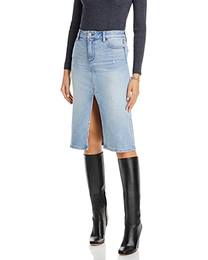 Shop Alice And Olivia Rye Denim Skirt In Lightning Blue