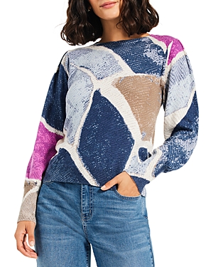 Shop Nic + Zoe Nic+zoe Printed Tiles Femme Sweater In Blue Multi