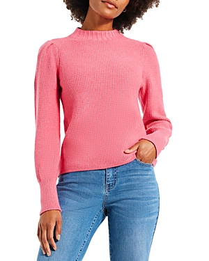 Nic + Zoe Puff Shoulder Waffle Stitch Sweater In Grenadine
