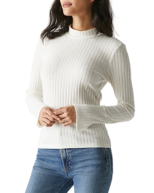 Ribbed Knit Mock Neck Long Sleeve Tee