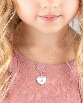  Girls' Sterling Silver Heart Locket & Engraved Initial 14-16" Necklace - Children
