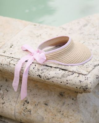 Women&acirc;€™s Sconset Straw Pink Seersucker Bow Visor