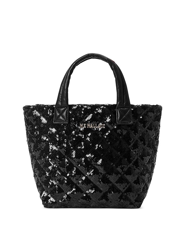Shop Mz Wallace Micro Metro Tote Deluxe In Black Sequin/light Gold
