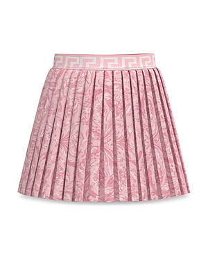 Shop Versace Girls' Barocco Twill Pleated Skirt - Big Kid In Pale Pink