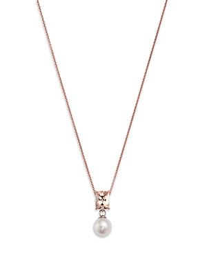 Bloomingdale's Morganite & Cultured Freshwater Pearl Pendant Necklace In 14k Rose Gold, 16-18" In Pink/white