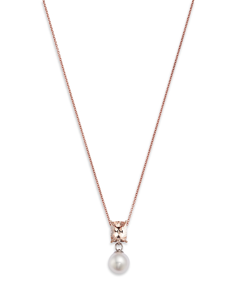 Bloomingdale’s Fine Collection Morganite & Cultured Freshwater Pearl Pendant Necklace in 14K Rose Gold, 16-18
