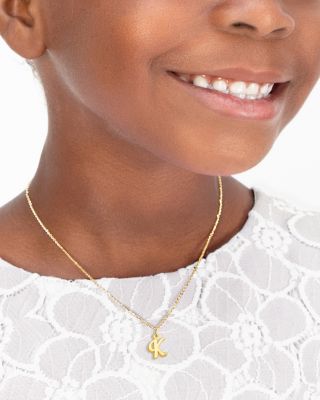  Girls 14K Gold Diamond Initial 13-14" Necklace - Children